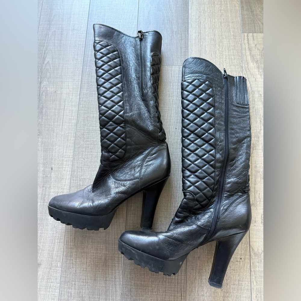 GUESS Black Quilted Knee-High Boots